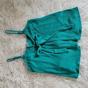 Love & Let Love Tie Front Crepe Layered Look Tank Top in Kelly Green